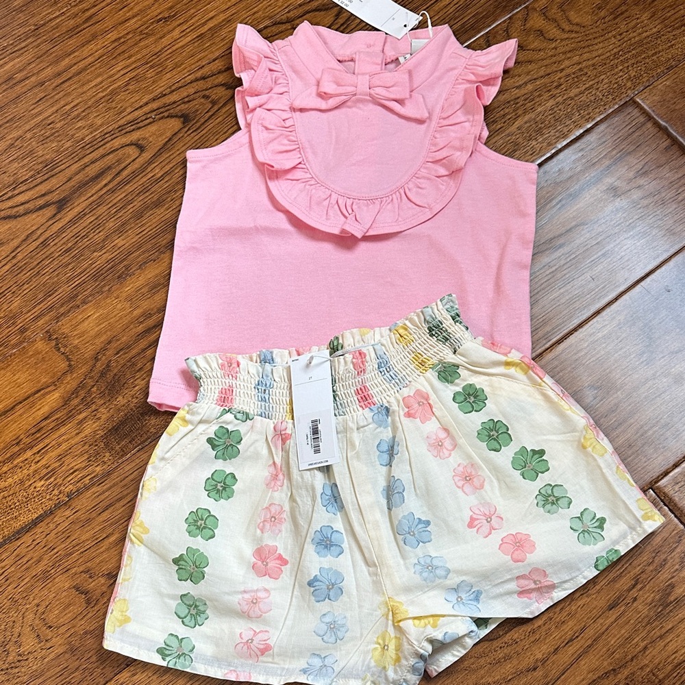 peach  Ruffle Top and Floral Shorts Set
